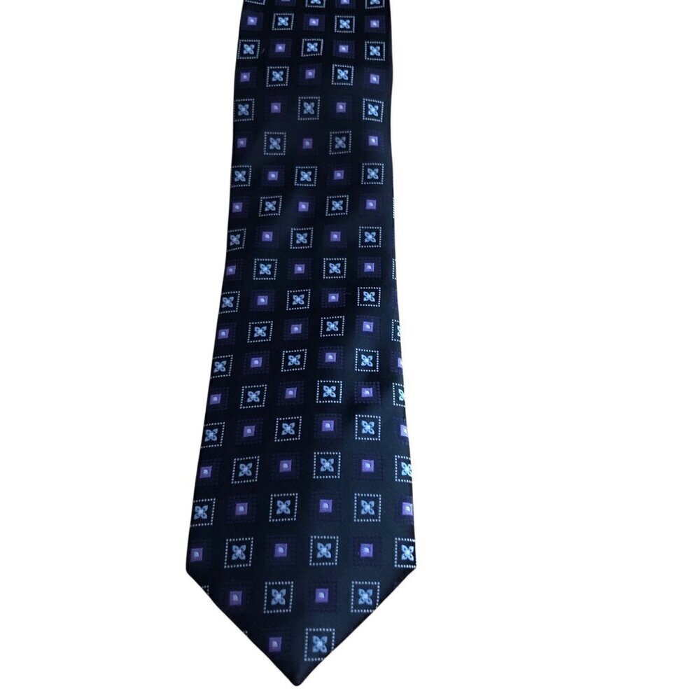 Bill Robinson Mens Navy Purple Geo Necktie Handmade Elevated Basics Preppy NEW